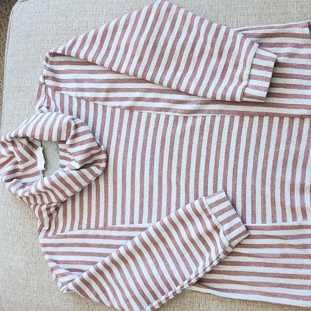 SUZANNE BETRO SIZE 1X Cowl neck, striped Terry pullover sweatshirt